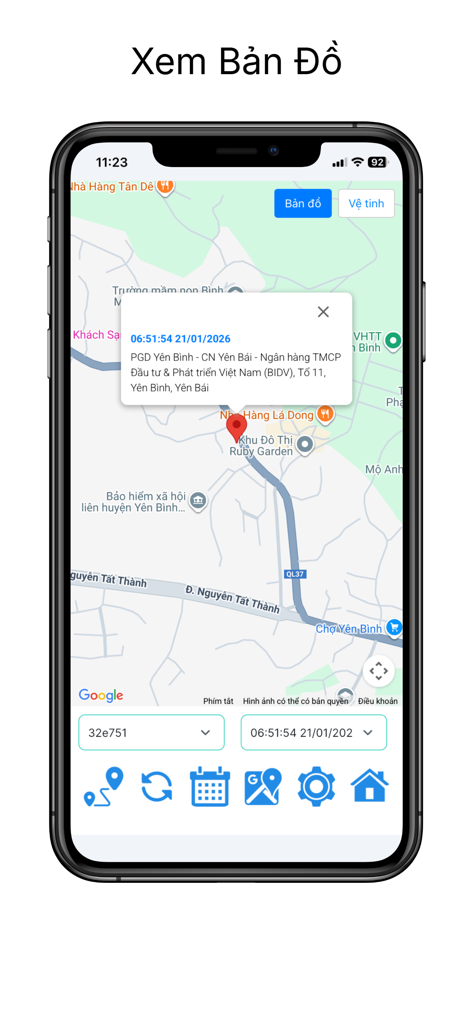 smlink - SMLink app interface showing a real time GPS location tracking on a map