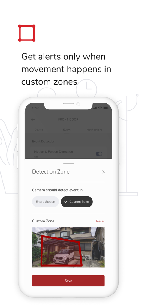 Airtel Xsafe - Airtel Xsafe app interface for setting custom motion detection zones on a smartphone