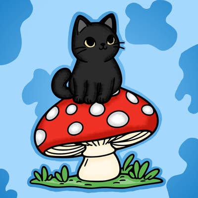 cat on a mushroom