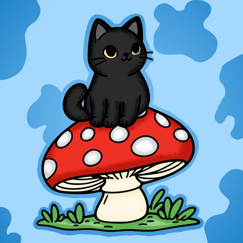 cat on a mushroom