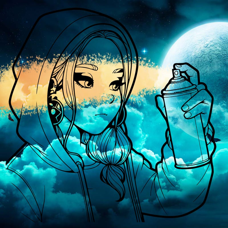 a realistic girl, spray painting