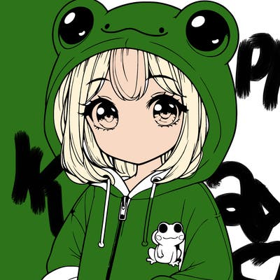 cute realistic girl in a froggy hoodie