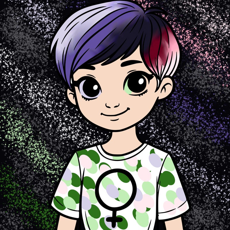 girl with pixie cut and feminist shirt