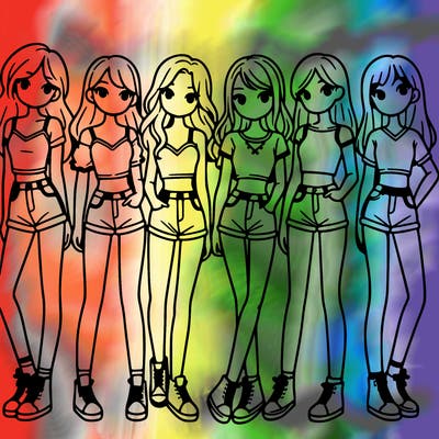 a group of girls wearing crop tops and shorts
