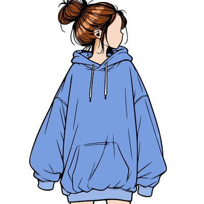 realistic girl with a oversized sweatshirt on and a bun
