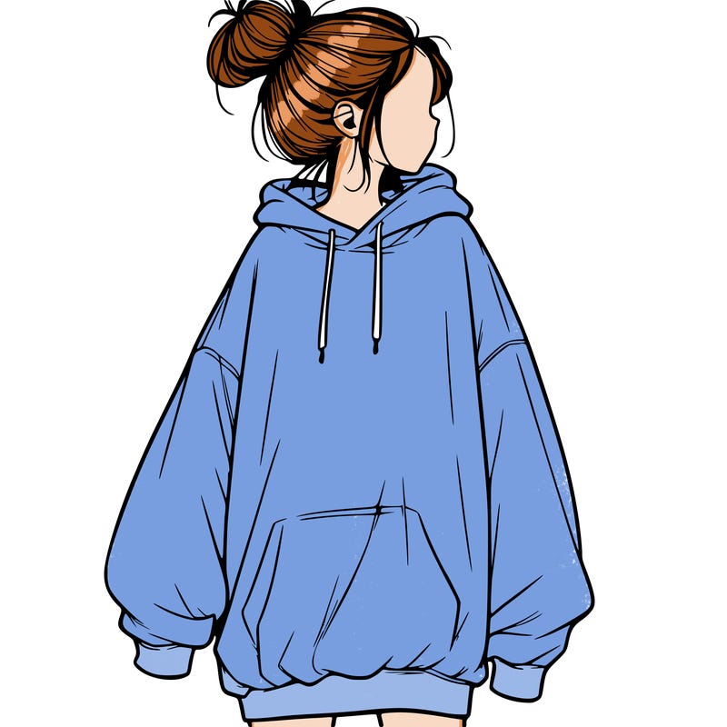 realistic girl with a oversized sweatshirt on and a bun