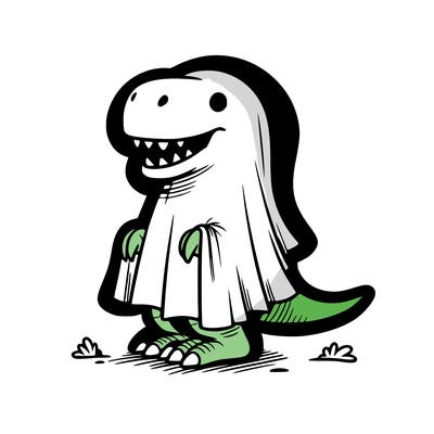 dino in a ghost costume