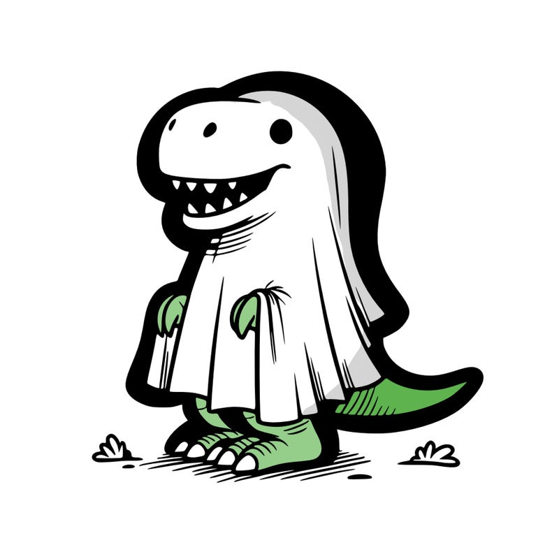 dino in a ghost costume
