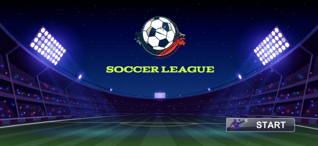 Real Football Soccer Star 2025 - Main menu screen for Real Football Soccer Star 2025 featuring a soccer stadium at night with a start button