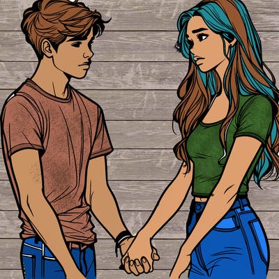 realistic teen couple holding hands