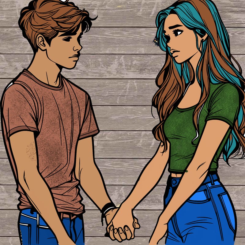 realistic teen couple holding hands
