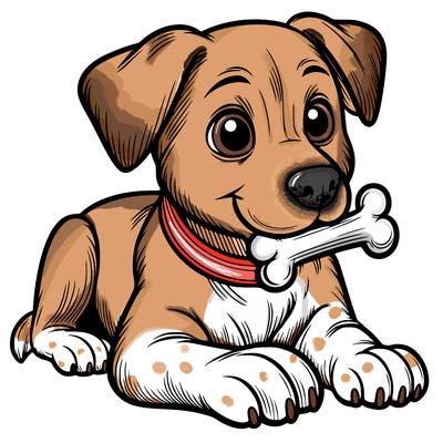 a realistic dog has a bone in its mouth