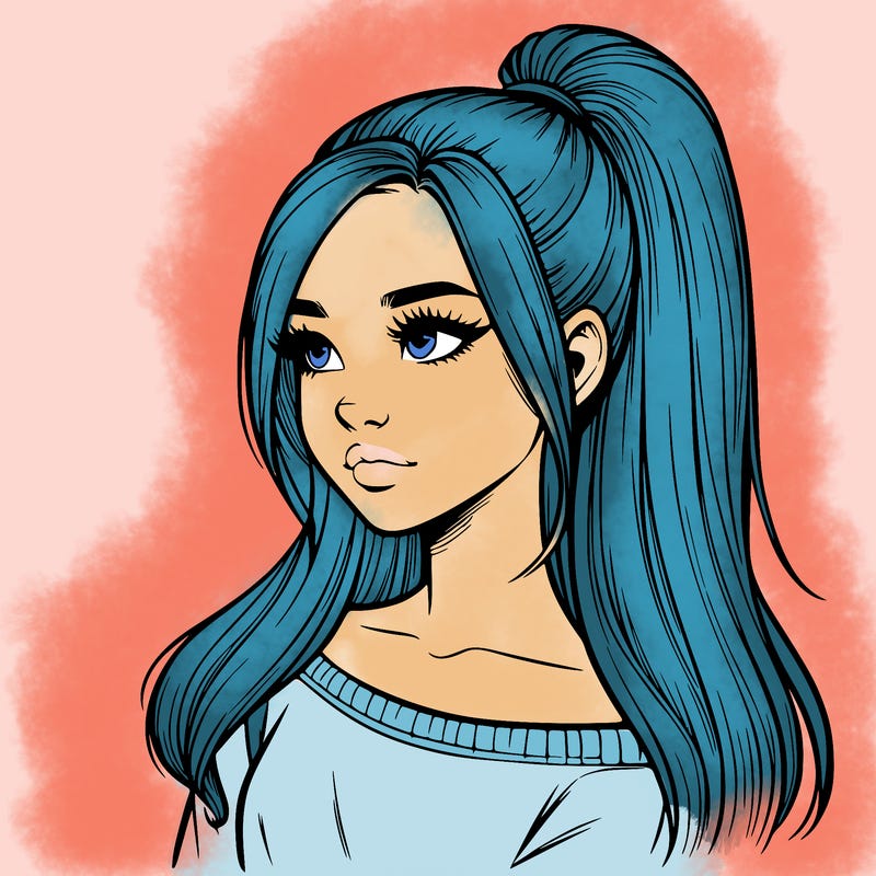 realistic girl with a high ponytail