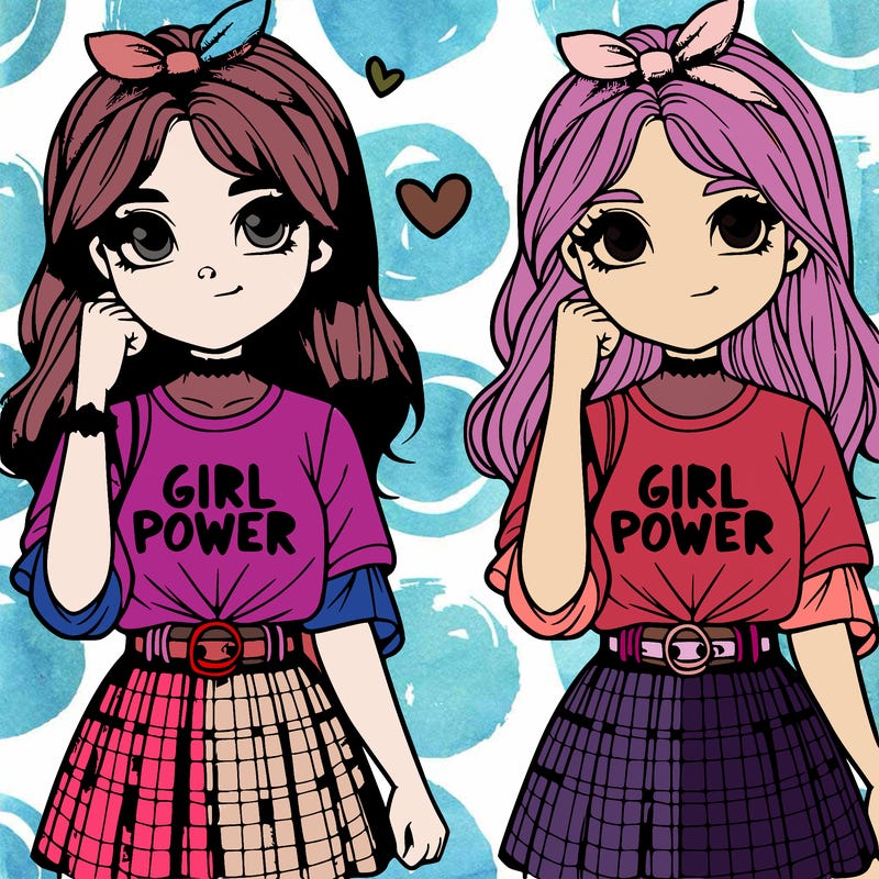teen detailed girl wearing a skirt and a shirt that says girl power