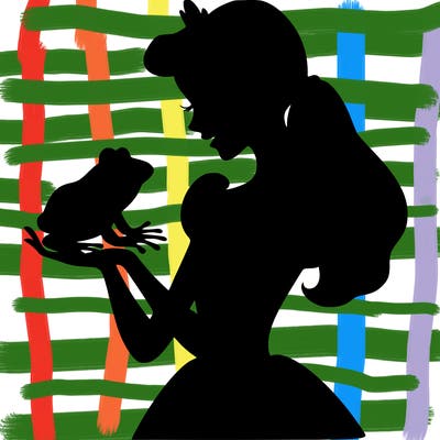 a shadow of a princess holding a frog realistic