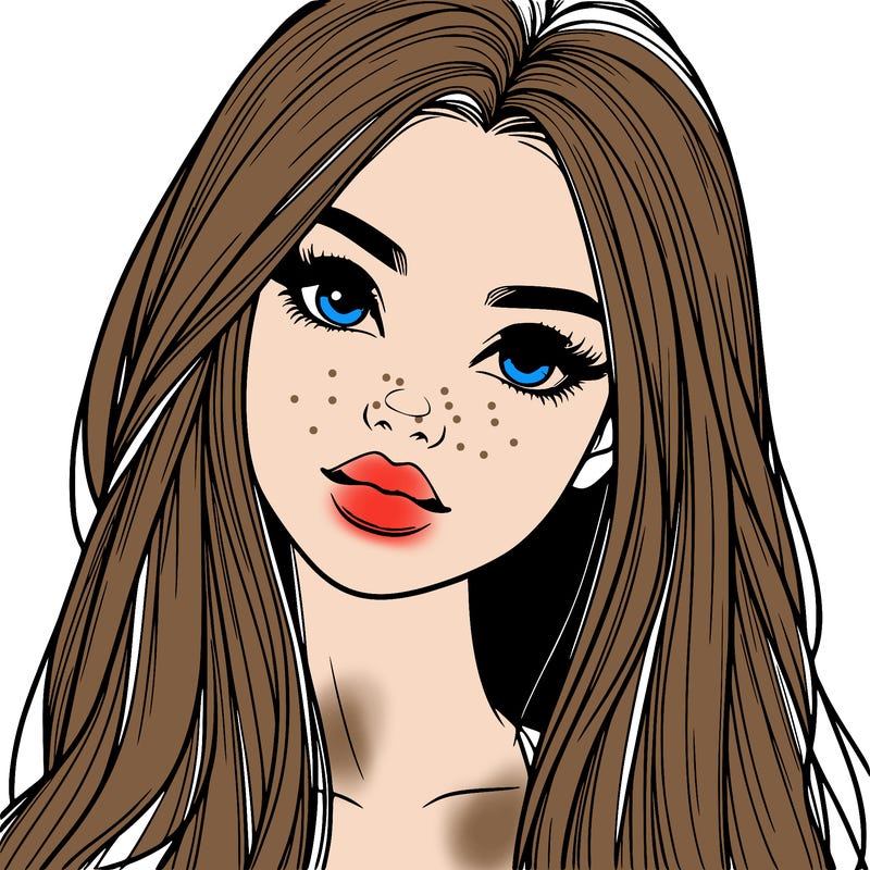 realistic teen girl with long hair and lips