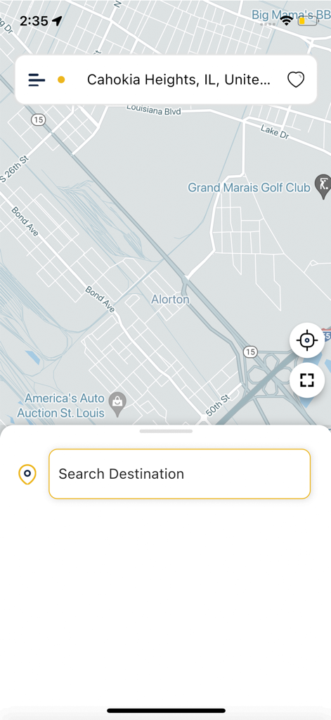 Ormuta app interface showing a map and search destination field