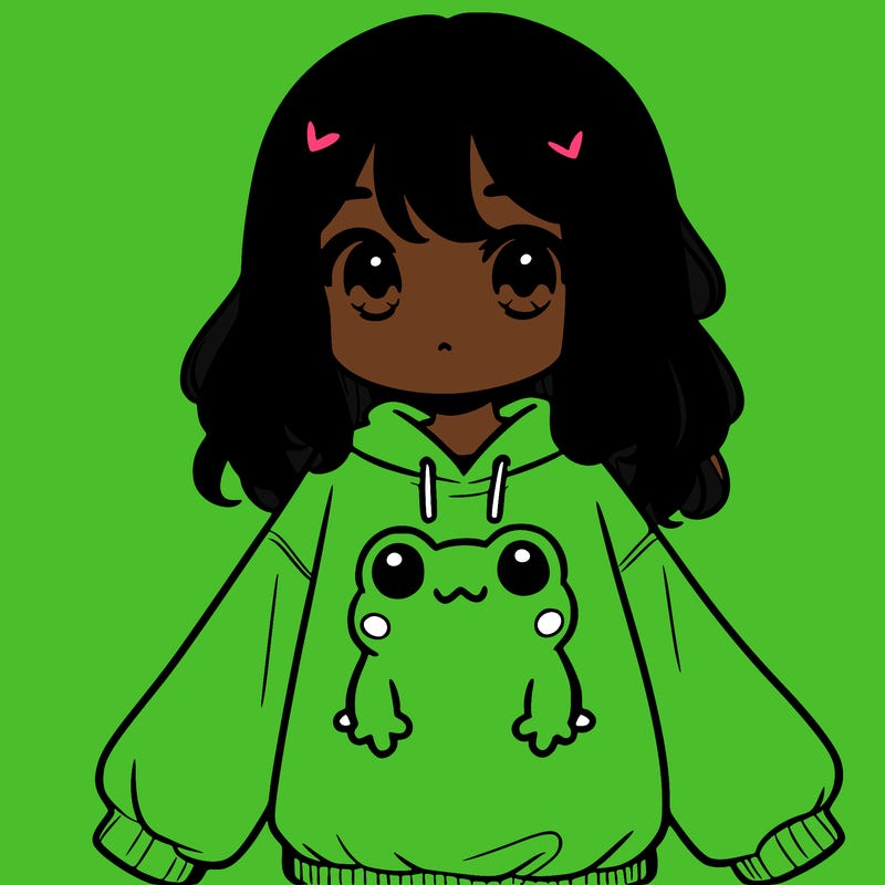 girl wearing frogging sweatshirt