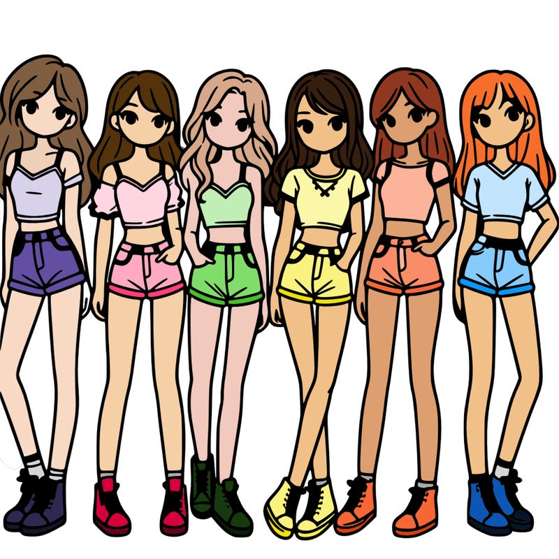a group of girls wearing crop tops and shorts
