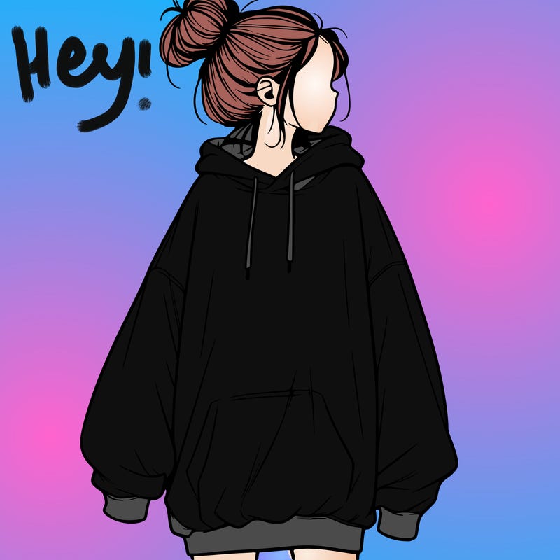 realistic girl with a oversized sweatshirt on and a bun