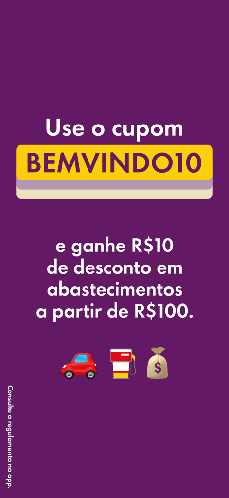 Tela promocional do app Shell Box mostrando um cupom de boas-vindas para descontos em combustível.