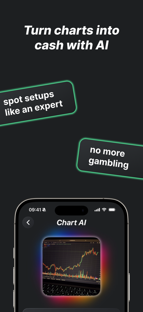 Chart AI - Trading Assistant - Interface de l'application mobile Chart AI montrant une analyse technique d'un graphique de trading