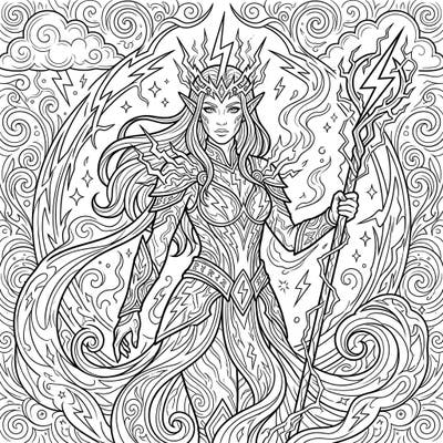 Dive into a world of fantasy with this stunning adult coloring page featuring a powerful lightning elf. Its intricate details and dynamic design promise hours of engaging artistic expression.