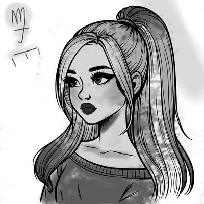 realistic girl with a high ponytail