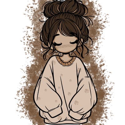girl with baggy sweatshirt and messy bun