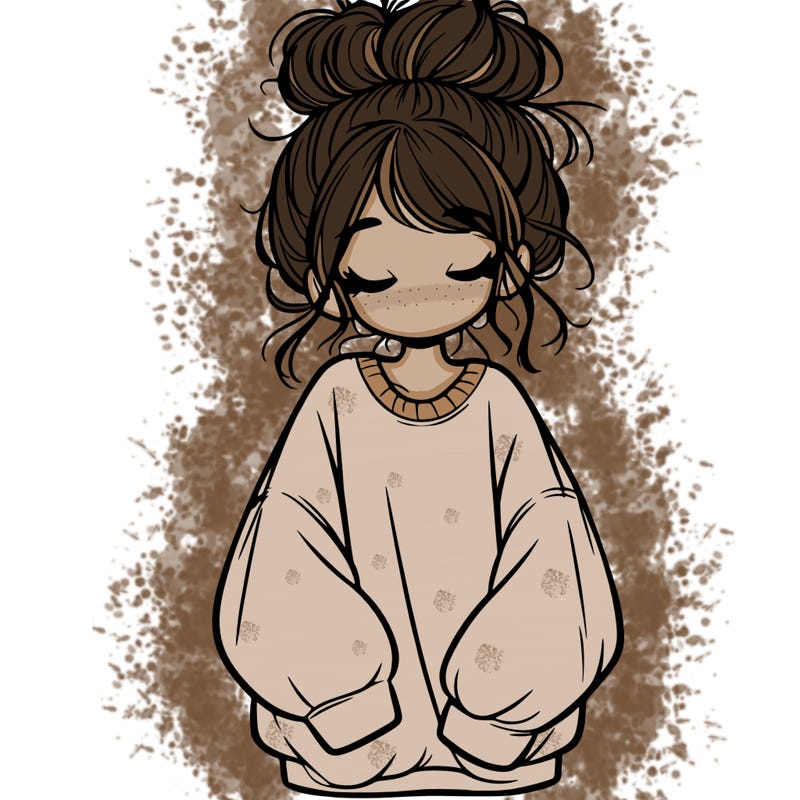 girl with baggy sweatshirt and messy bun