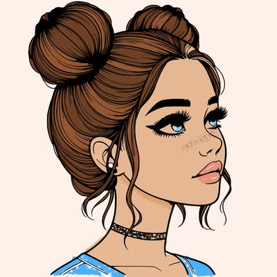 realistic girl with buns on the top of her head