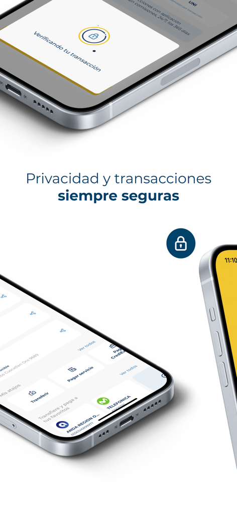 APP CUSCATLAN SV - A mobile display of the Cuscatlan app showcasing secure transactions and privacy features.