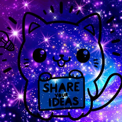 a cute cat saying share your ideas