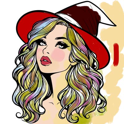 realistic witch girl with wavy hair and lips
