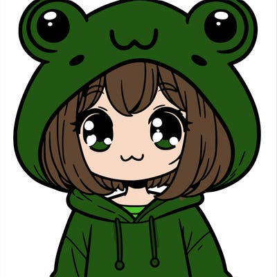 cute girl wearing a frog hoodie