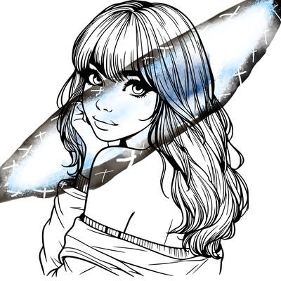 realistic girl with bangs looking over her shoulder