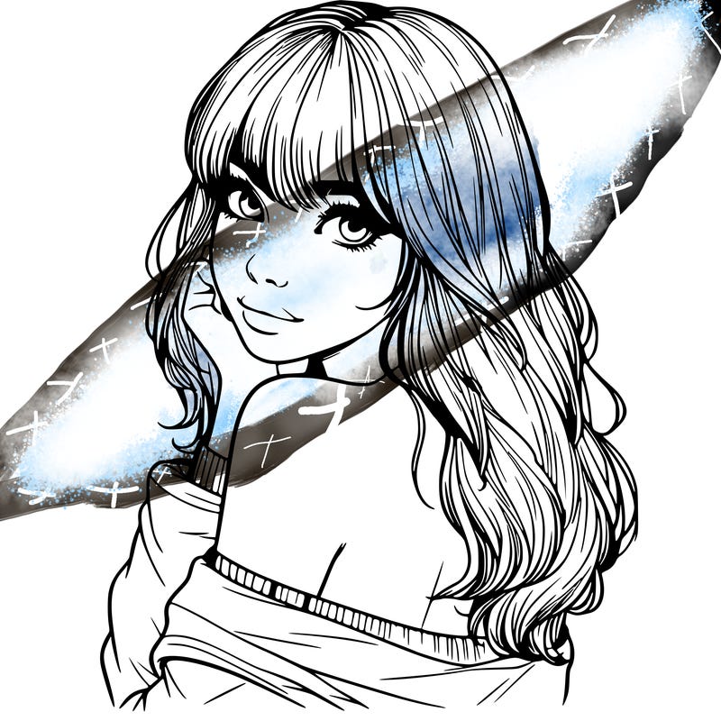 realistic girl with bangs looking over her shoulder