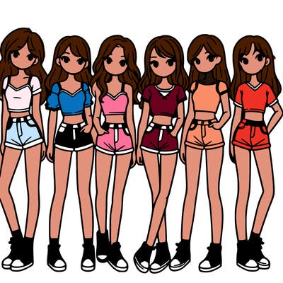 a group of girls wearing crop tops and shorts
