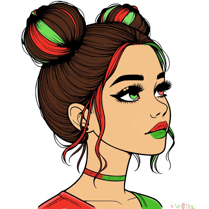 realistic girl with buns on the top of her head