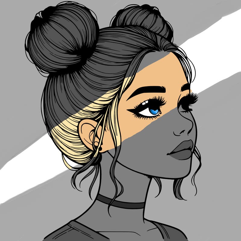 realistic girl with buns on the top of her head