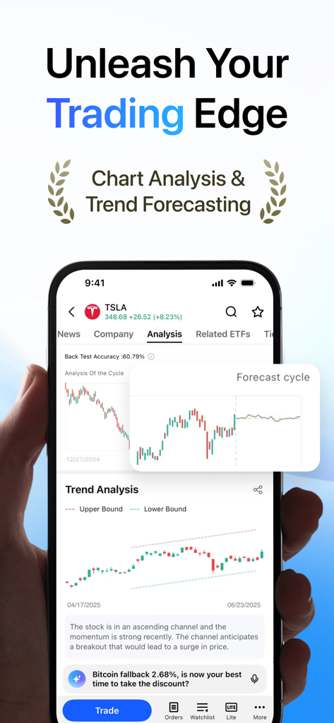 AInvest: AI Stock Investing - App mobile che visualizza l'analisi di grafici azionari AI e la previsione dei trend