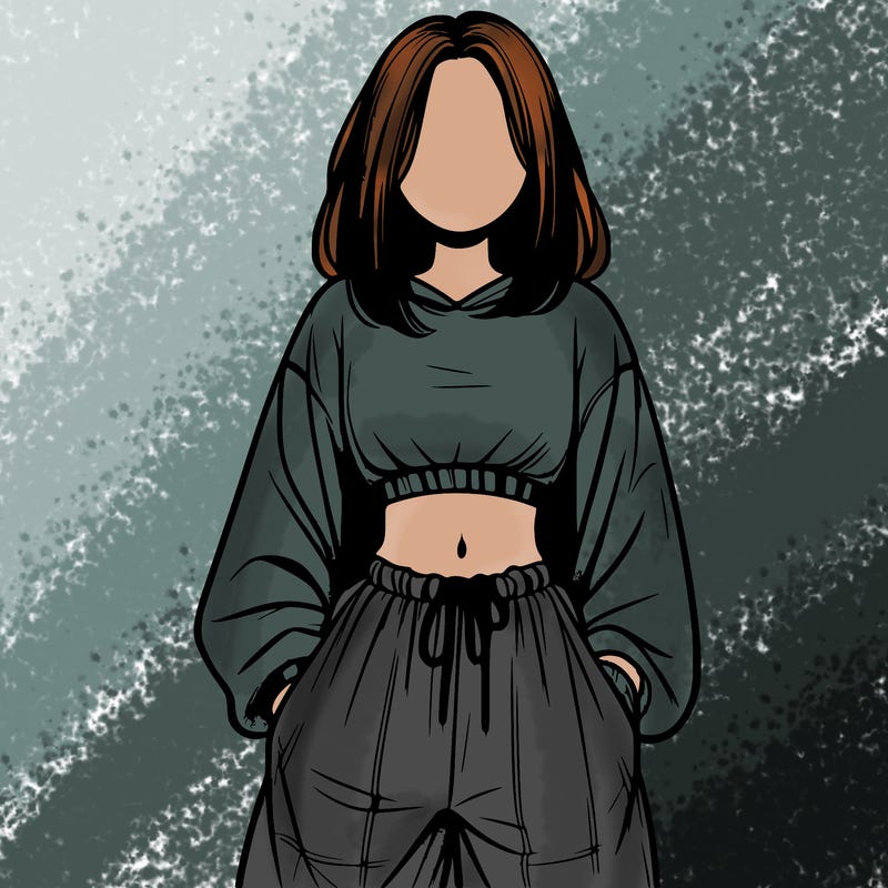 realistic girl faceless with baggy pants and a crop top