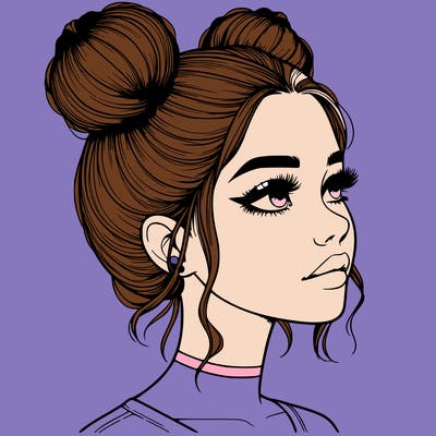 realistic girl with buns on the top of her head