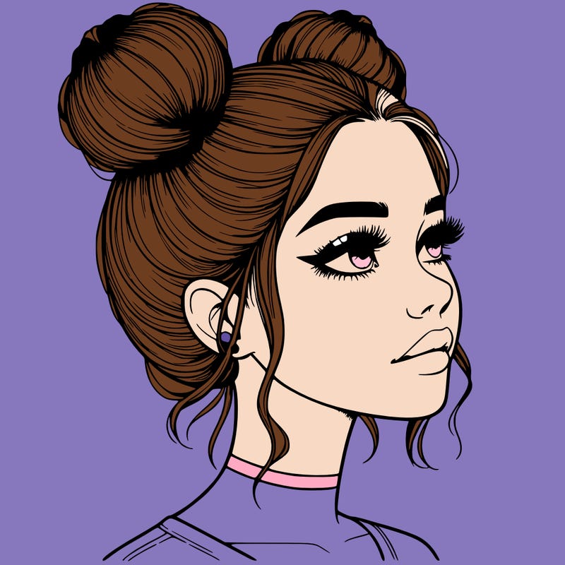realistic girl with buns on the top of her head