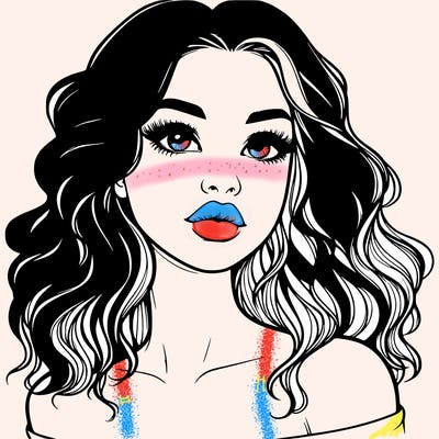 realistic girl with wavy hair and lips