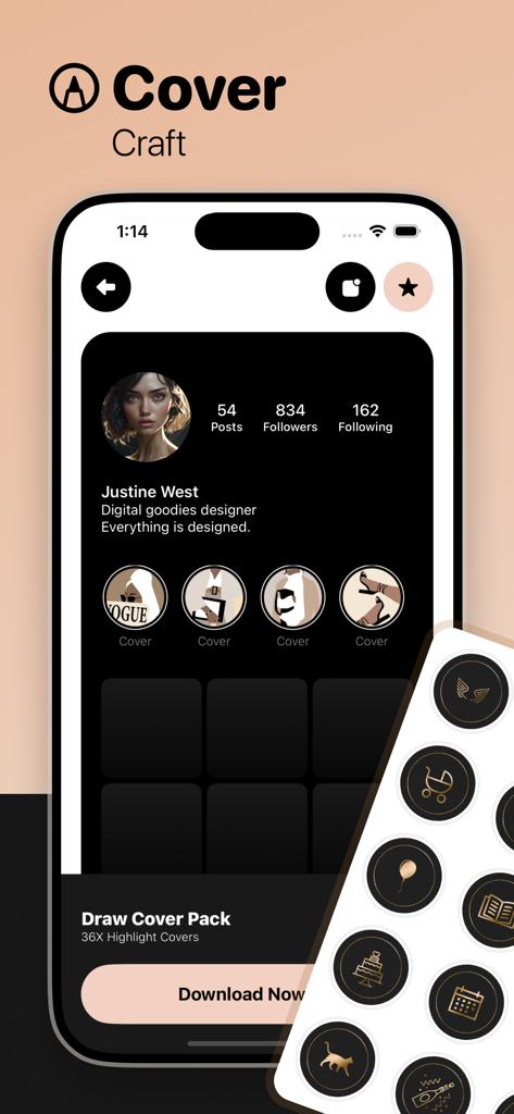 Story Studio - Cover Art Maker - Aesthetic Instagram highlight covers and icons displayed in the Story Studio app
