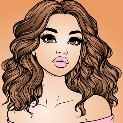 realistic girl with wavy hair and lips