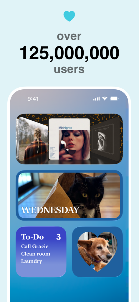 Custom iPhone home screen featuring Widgetsmith photo widgets and a to-do list