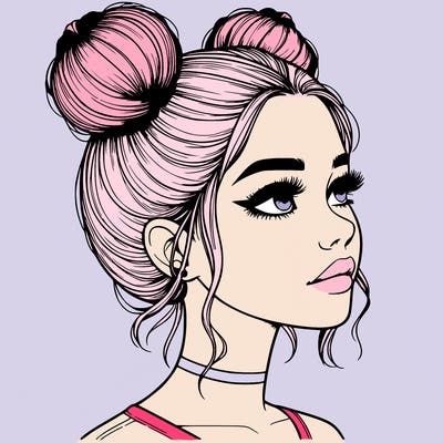 realistic girl with buns on the top of her head