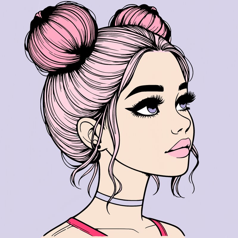 realistic girl with buns on the top of her head
